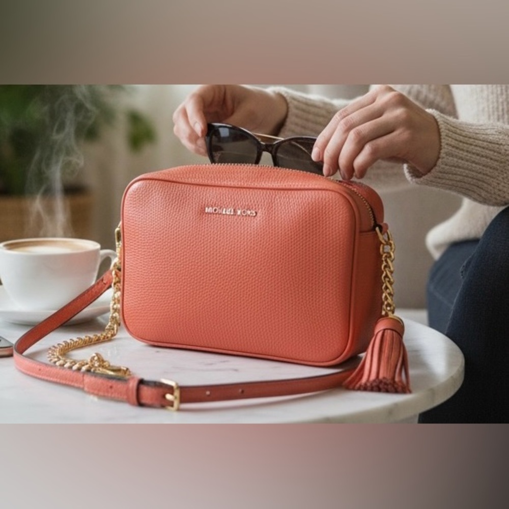 Michael Kors Coral pebble leather Crossbody Bag gold hardware New with  tags